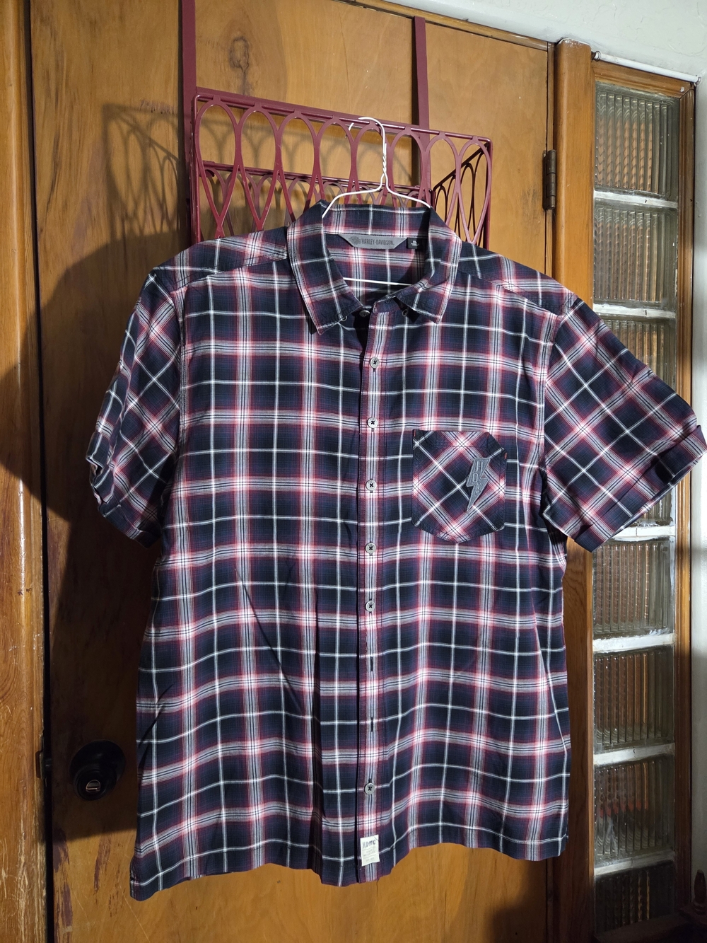 Harley-Davidson Black & Red Plaid Short Sleeve Button-Down Shirt
